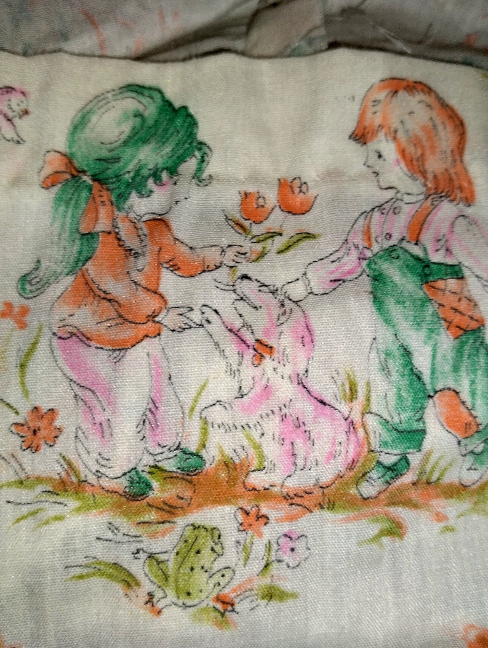 Vintage 1970s Homemade Childrens Print Dress — Pink, Green & Orange